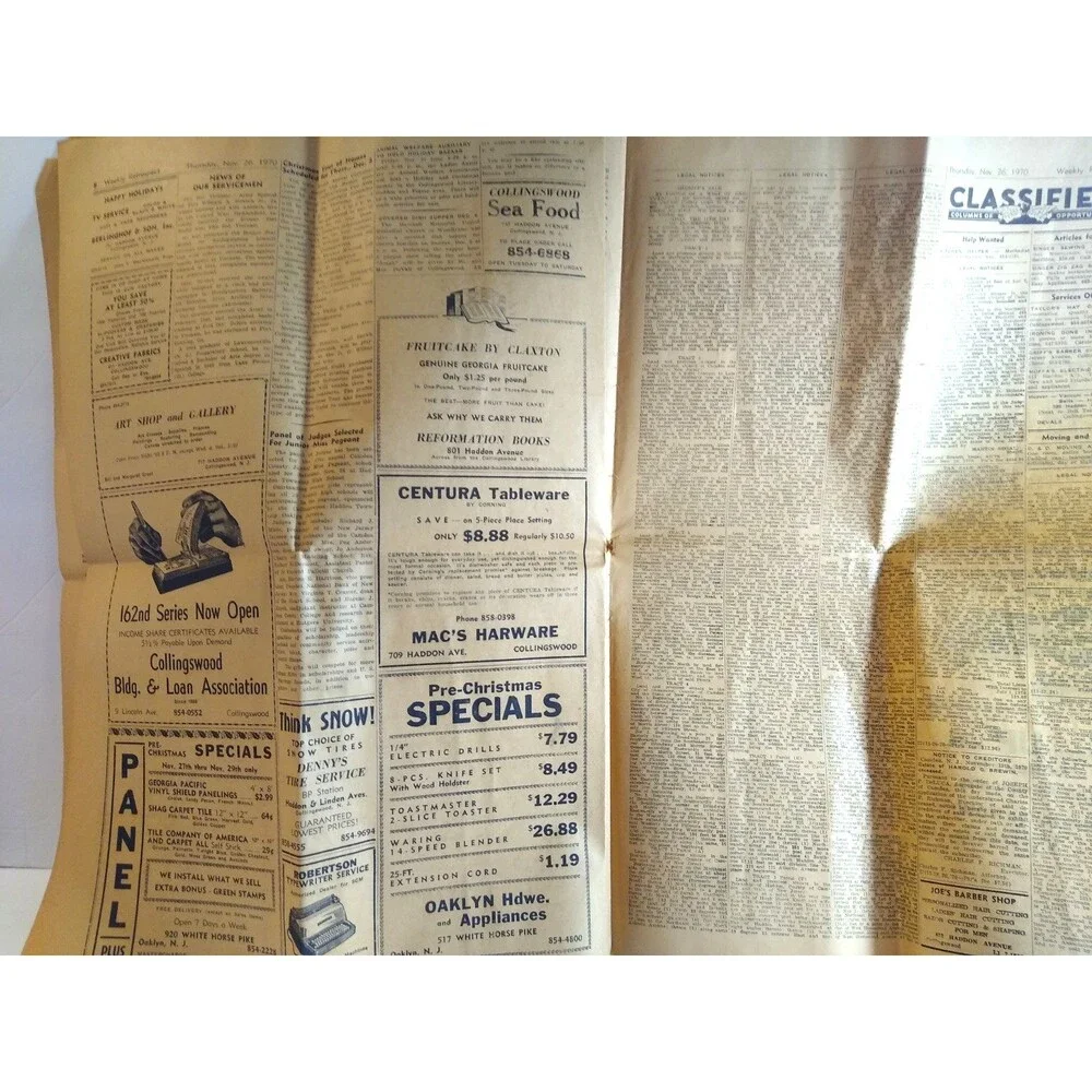 Vintage Collingswood New Jersey Newspaper Retrospect Nov 26 1970 Thanksgiving NJ